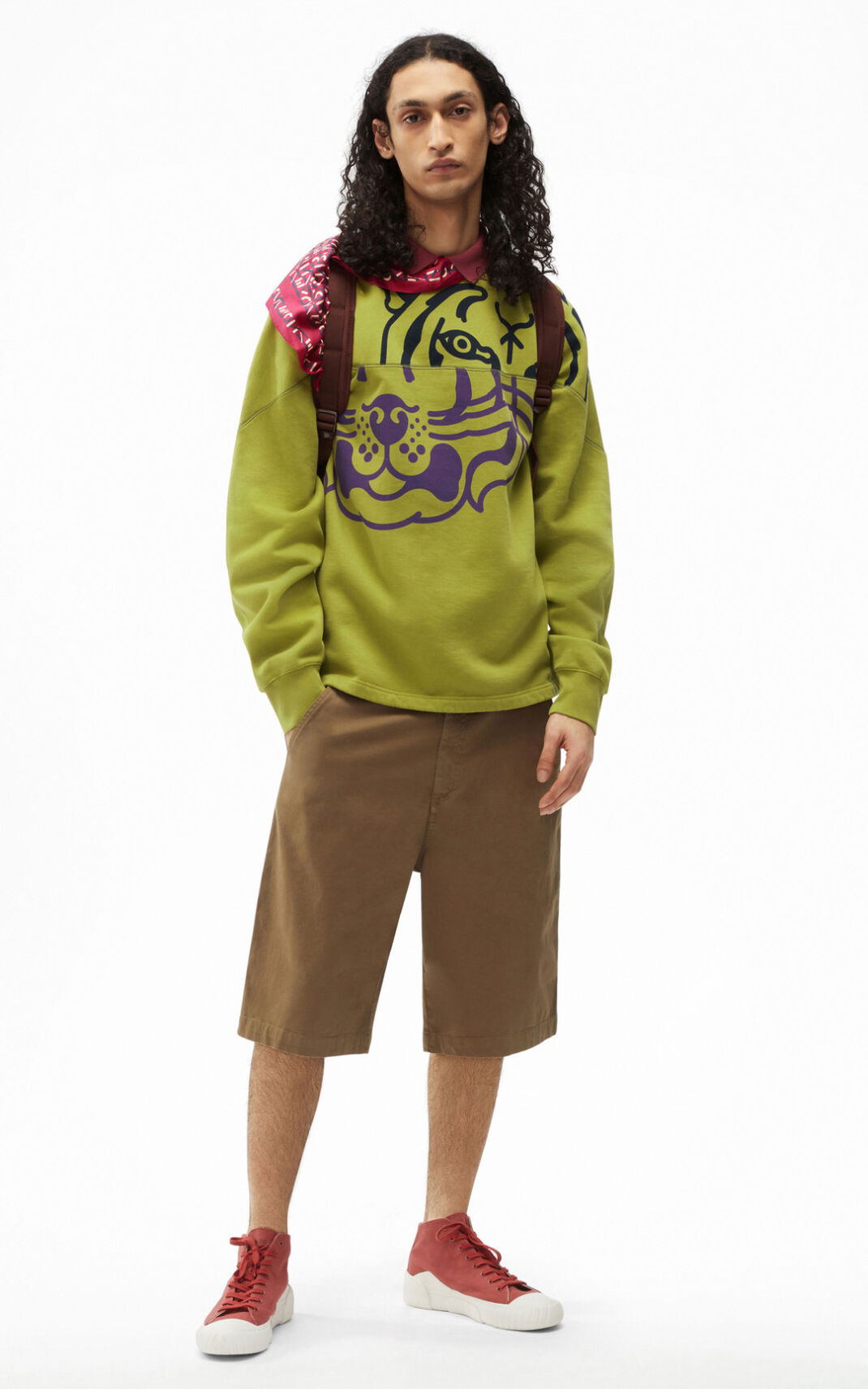 Sweatshirt Kenzo K Tiger oversized Masculino - Verde Oliva | 859DVUTOY